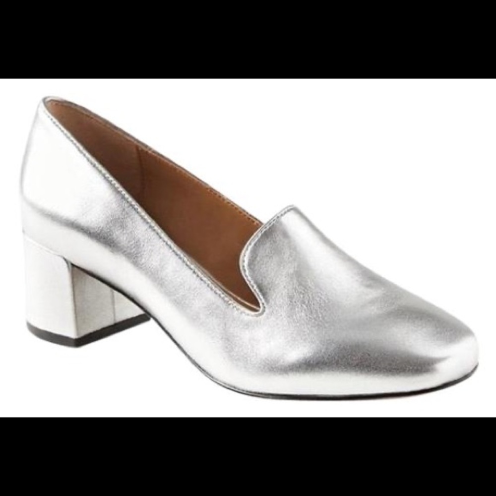 Banana Republic Silver Heeled Leather Loafers